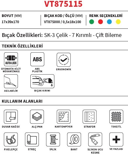Vip-Tec VT875115 Sarı Renk Profesyonel Maket Bıçağı